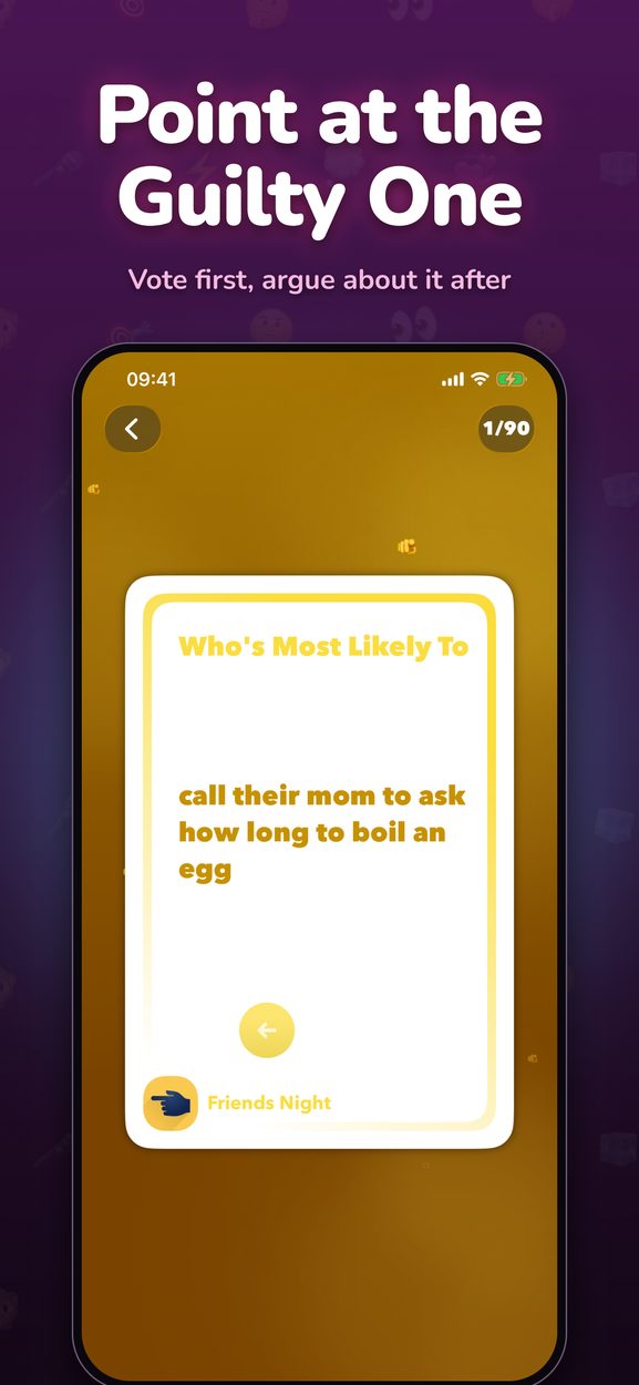 A Most Likely To card about calling your mom to ask how long to boil an egg.