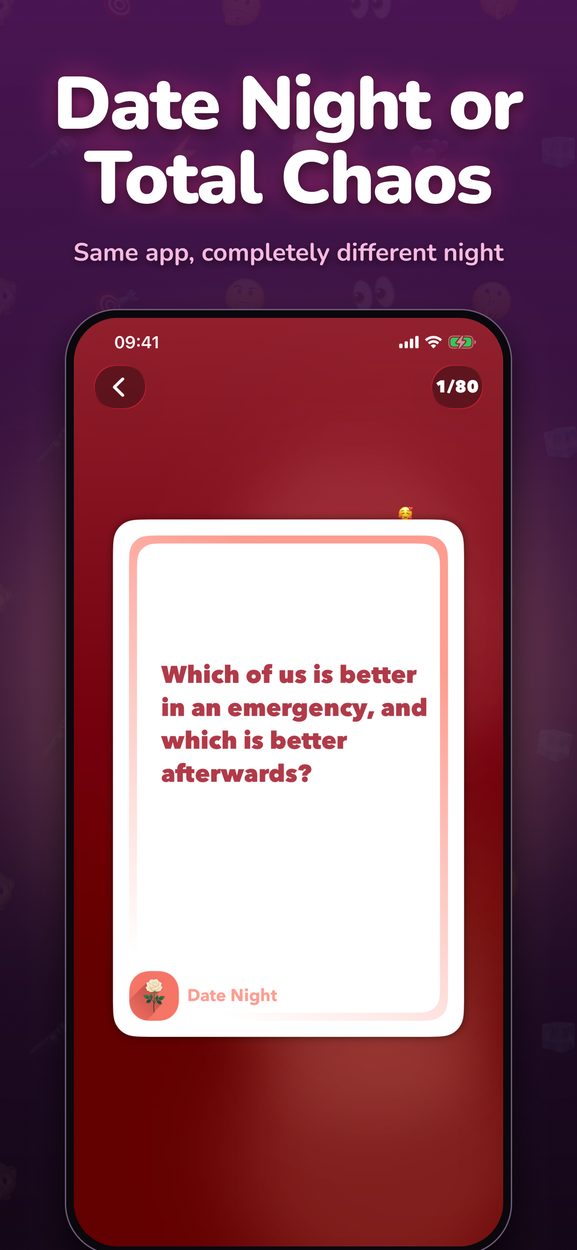 A Couples card asking which of you is better in an emergency, and which is better afterwards.